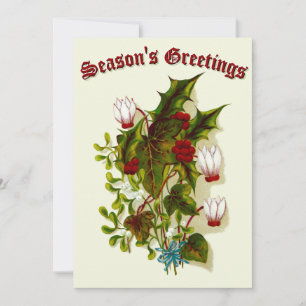 Victoriaans Tijdperk 1886 Mistletoe & Holly Feestdagenkaart