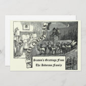 Victoriaans Tijdperk 1887 Santa & Rendier Kerstmis Feestdagenkaart (Voorkant / Achterkant)