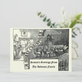 Victoriaans Tijdperk 1887 Santa & Rendier Kerstmis Feestdagenkaart (Staand voorkant)