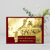 Victoriaans Tijdperk 1887 Santa & Rendier Kerstmis Folie Feestdagenkaart (Staand Voorkant)