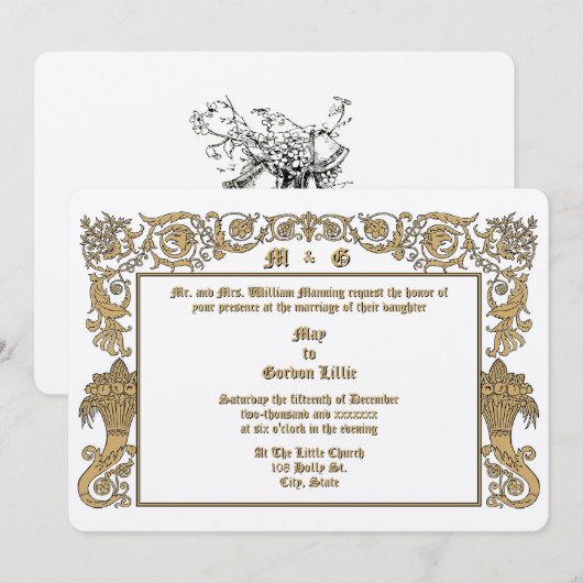 Victoriaans Tijdperk 1890 Cornucopias Foliage Wedd Kaart (Voorkant / Achterkant)