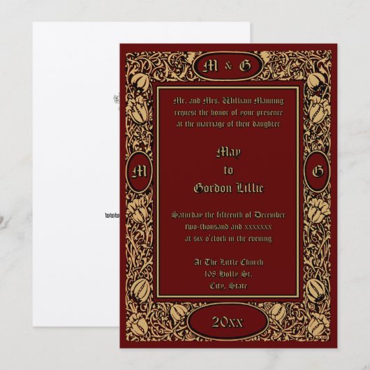 Victoriaans Tijdperk 1896 Art Nouvea Floral Weddin Kaart (Voorkant / Achterkant)