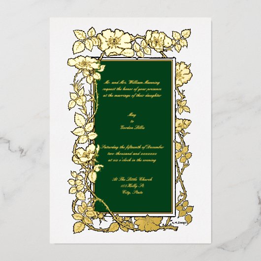  Victoriaans tijdperk 1896 Roos wijngrens Folie Uitnodiging (Voorkant)