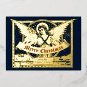 Victoriaans tijdperk 1898 Kerstengel met banner Folie Feestdagenkaart (Voorkant)