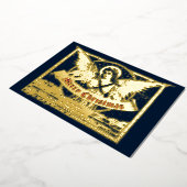 Victoriaans tijdperk 1898 Kerstengel met banner Folie Feestdagenkaart (Gedraaid)