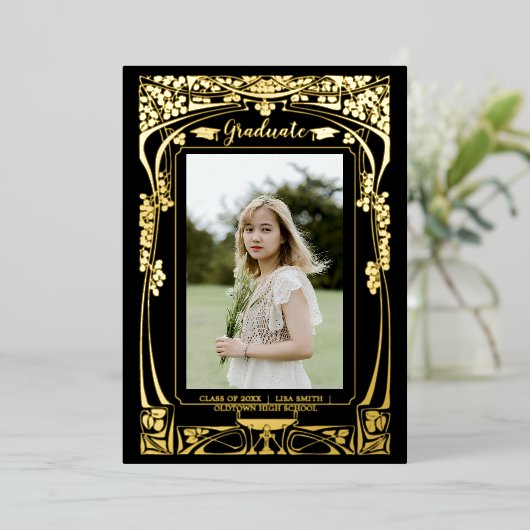 Victoriaans tijdperk Art Nouveau Afstuderen Folie Uitnodiging (Staand Voorkant)