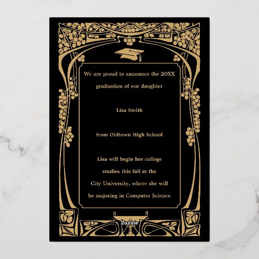  Victoriaans tijdperk Art Nouveau Afstuderen Folie Uitnodiging (Achterkant)