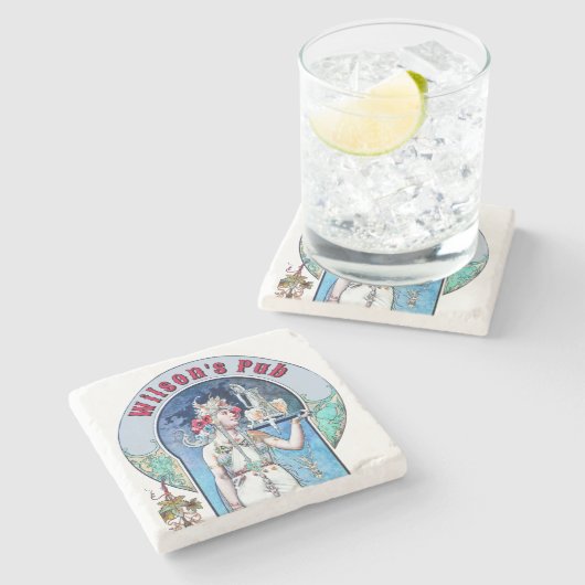 Victoriaans tijdperk Art Nouveau Pub Stenen Onderzetter (Zijkant)