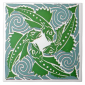 Victoriaans tijdperk Art Nouveau Vier Vissen Patro Tegeltje (Voorkant)