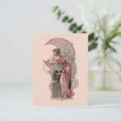 Victoriaans tijdperk Art Nouveau Vrouw & Halve Maa Briefkaart (Staand voorkant)