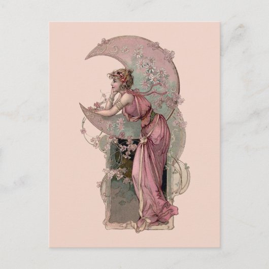 Victoriaans tijdperk Art Nouveau Vrouw & Halve Maa Briefkaart (Voorkant)