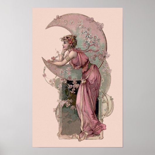 Victoriaans tijdperk Art Nouveau Vrouw & Halve Maa Poster (Voorkant)