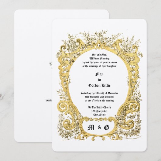 Victoriaans Tijdperk  Bloemen Cartouche Bruiloft Kaart (Voorkant / Achterkant)