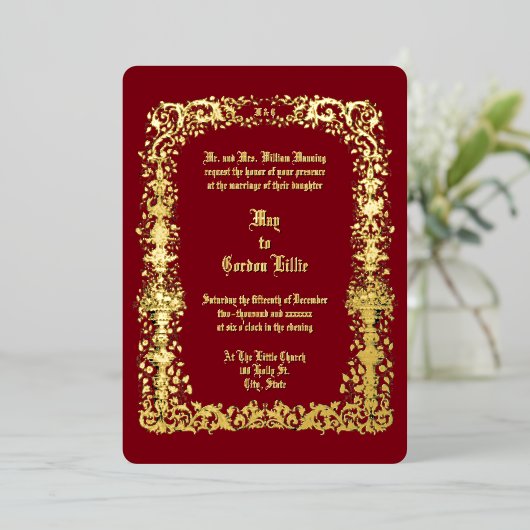 Victoriaans Tijdperk Bloemenurnen Border Wedding Folie Uitnodiging (Staand Voorkant)