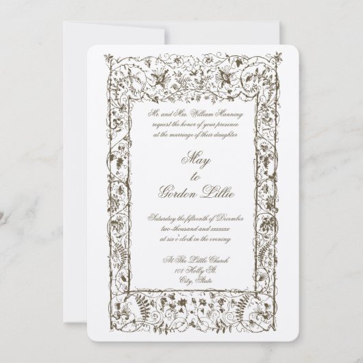 Victoriaans Tijdperk Botanische Grens Bruiloft Kaart (Voorkant)