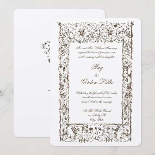 Victoriaans Tijdperk  Botanische Grens Bruiloft Kaart (Voorkant / Achterkant)