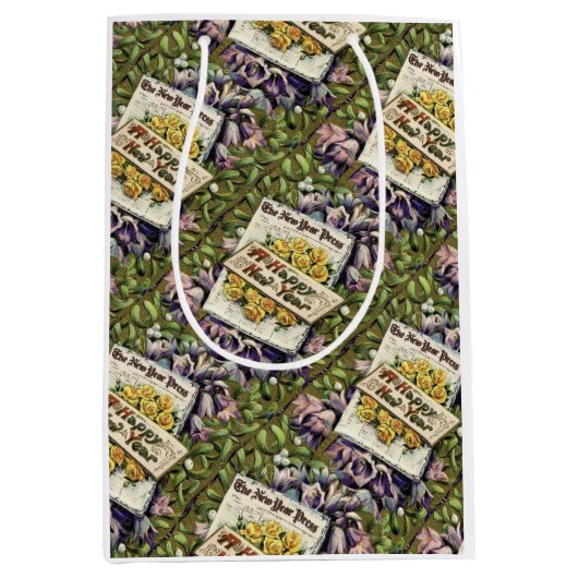 Victoriaans tijdperk Floral Happy Nieuwjaar cadeau Medium Cadeauzakje (Voorkant)