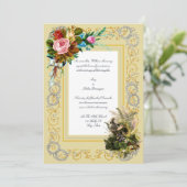 Victoriaans Tijdperk Nesting Birds & Bouquets Wedd Kaart (Staand voorkant)