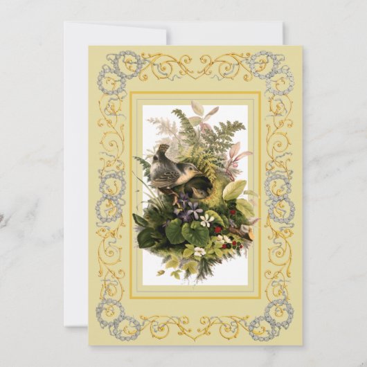 Victoriaans Tijdperk Nesting Birds & Bouquets Wedd Kaart (Achterkant)