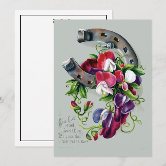  Victoriaans tijdperk Nieuwjaar Feestdagenkaart (Voorkant / Achterkant)