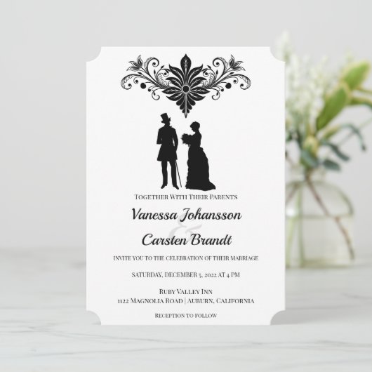 Victoriaans tijdperk Vintage bruiloft uitnodiging (Staand voorkant)