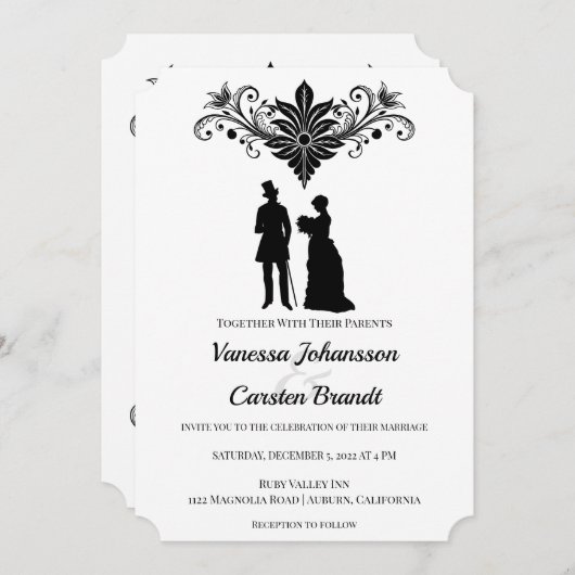 Victoriaans tijdperk Vintage bruiloft uitnodiging (Voorkant / Achterkant)