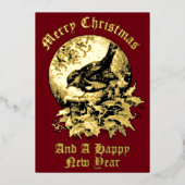 Victoriaans tijdperk Vogel, Holly, & Mistletoe Ker Folie Feestdagenkaart (Voorkant)