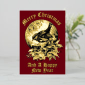 Victoriaans tijdperk Vogel, Holly, & Mistletoe Ker Folie Feestdagenkaart (Staand Voorkant)