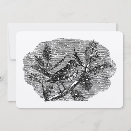 Victoriaans Tijdperk Vogel op Holly Berry Branch i Feestdagenkaart (Voorkant)