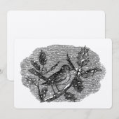 Victoriaans Tijdperk Vogel op Holly Berry Branch i Feestdagenkaart (Voorkant / Achterkant)