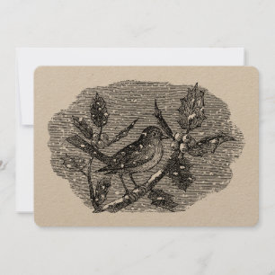 Victoriaans Tijdperk Vogel op Holly Berry Branch i Feestdagenkaart
