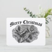 Victoriaans Tijdperk Vogel op Holly in Sneeuwkerst Feestdagenkaart (Staand voorkant)
