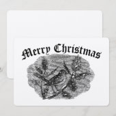 Victoriaans Tijdperk Vogel op Holly in Sneeuwkerst Feestdagenkaart (Voorkant / Achterkant)