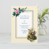 Victoriaans Tijdperk Vogels In Nest Met Bloemen Tr Kaart (Staand voorkant)