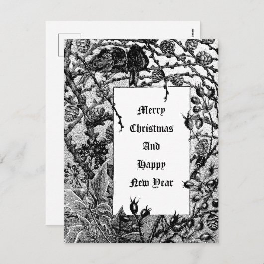 Victoriaans Tijdperk Vogels & Winterbessen in Snee Feestdagenkaart (Voorkant / Achterkant)