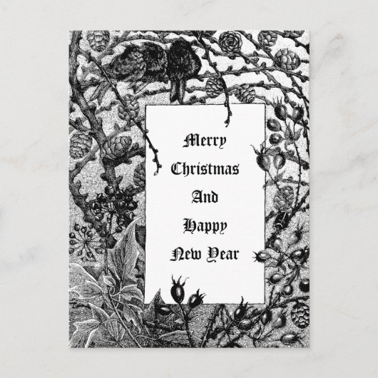 Victoriaans Tijdperk Vogels & Winterbessen in Snee Feestdagenkaart (Voorkant)