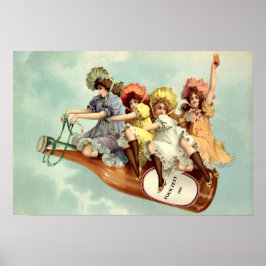  Victoriaans tijdperk Vrouwen op champagne Poster