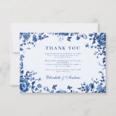 Victoriaans Toile  Blauw Bloemen Huwelijk Bedankkaart (Voorkant)