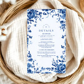 Victoriaans Toile  Blauw Bloemen Huwelijk Informatiekaartje