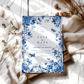 Victoriaans Toile Blauw Bloemen Huwelijk Save The Date