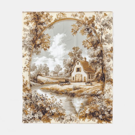  Victoriaans Toile Country Scene Fleece Deken (Voorkant)