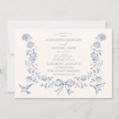 Victoriaans Toile Frans Blauw Classic Bruiloft Kaart (Voorkant)