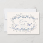 Victoriaans Toile Frans Blauw Classic Bruiloft RSVP Kaartje (Voorkant)