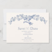 Victoriaans Toile Frans Blauw Classic Bruiloft Save The Date (Voorkant)