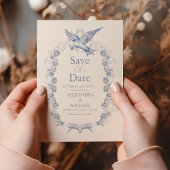 Victoriaans Toile Frans Blauw Classic Bruiloft Save The Date