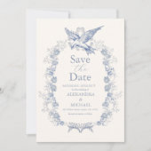 Victoriaans Toile Frans Blauw Classic Bruiloft Save The Date (Voorkant)