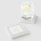 Victoriaans Toile Frans Blauw Classic Bruiloft Stenen Onderzetter (Zijkant)