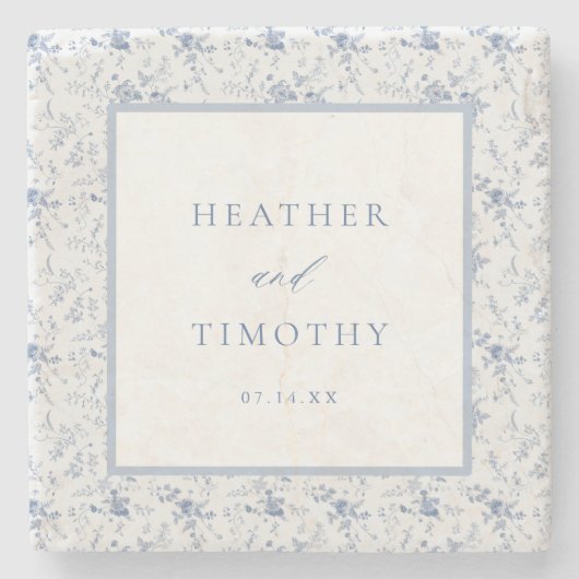 Victoriaans Toile Frans Blauw Classic Bruiloft Stenen Onderzetter (Voorkant)