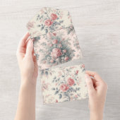 Victoriaans Toile Frans roze Bloemen All In One Uitnodiging (Afscheurbaar)