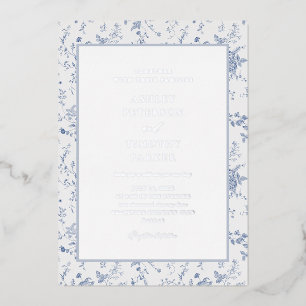 Victoriaans Toile French Blue Classic Wedding Silv Folie Uitnodiging